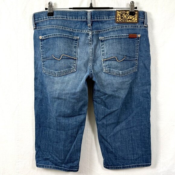 7 For All Mankind Jean Shorts Womens Sz 32 Low-Rise Straight Medium Wash Stretch - Picture 6 of 11